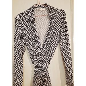 DVF Silk Wrap Dress- Black and White